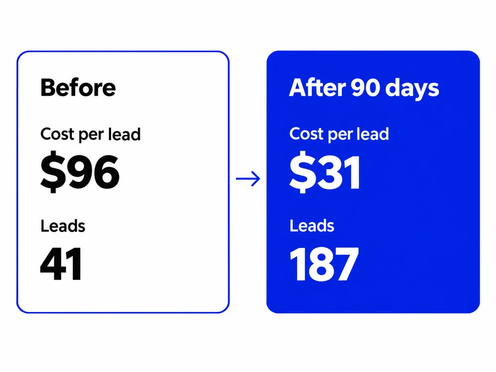 Cost per lead dropping from $96 to $31