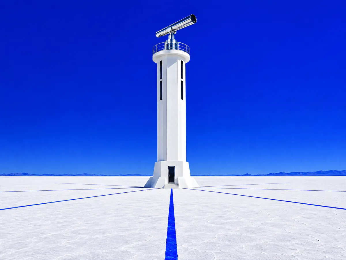 White lighthouse tower on a salt flat with a blue line, local SEO